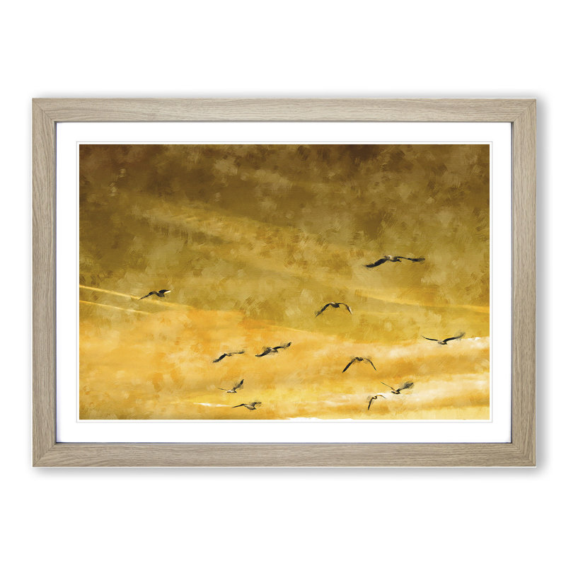 Flying Seagulls at Sunset - Framed Print, Oak Framed, 48cm H x 65cm W x 2cm D
