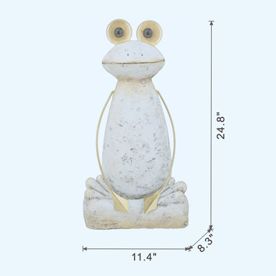 Figurine abstraite grenouille blanche en magnésium avec bras et yeux dorés, parfaite pour un décor moderne et rustique