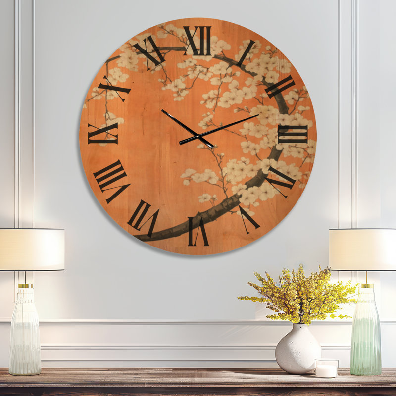 Horloge murale silencieuse en bois Coral Spring Branch - Style asiatique, Extra Large