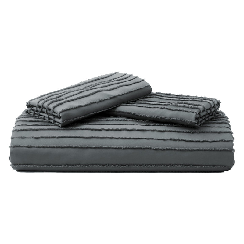 Bohemian Polyester Machine Tufted Duvet Cover, Charcoal Gray Stripe, King Duvet Cover + 2 King Pillowcases