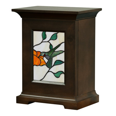 Urne funéraire en vitrail pour cendres humaines, homme et femme adultes, coffret en bois de couleur espresso rétroéclairé avec panneau en verre colibri fait à la main