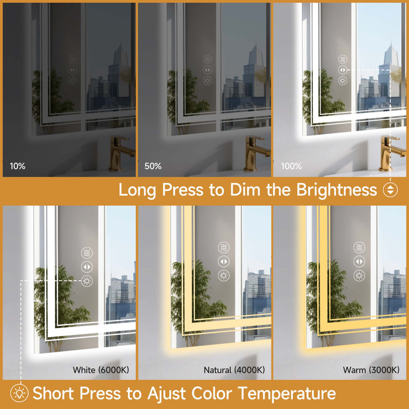 Frameless LED Bathroom Mirror,Smart Mirror, Vertical, 28" x 36"