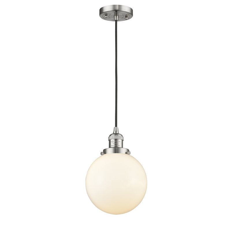 Luminaire suspendu sphère 1 lumière Clementina, Boîtier blanc mat, Ampoule DEL rétro de 3,5 watts, Nickel satiné brossé