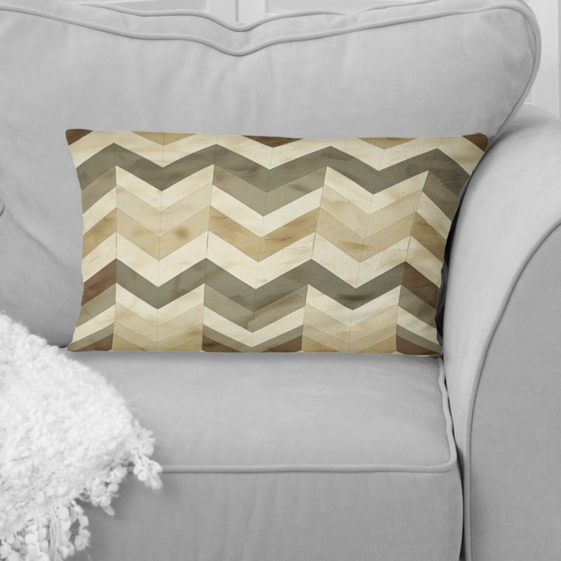Coussin lombaire beige à motif de chevrons vert II