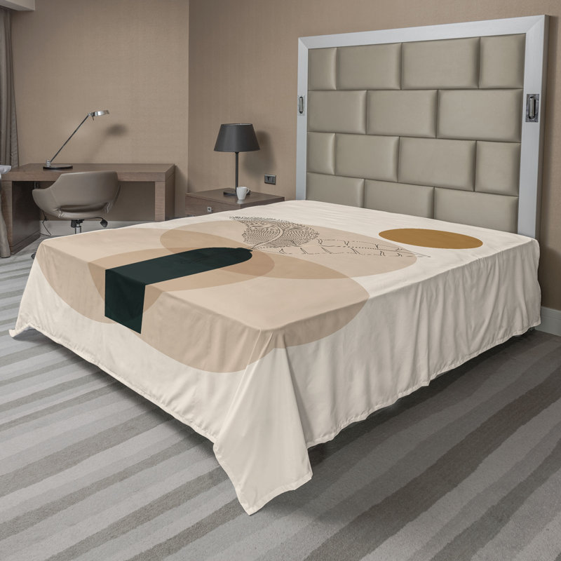 Drap plat moderne de style bohème Ambesonne, Full Flat Sheet, Vert réséda foncé / motif abstrait beige