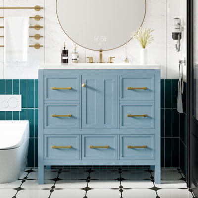 " bathroom vanity set: solid wood frame with resin sink | freestanding cabinet, 5 drawers & soft-close doors (n710s136002m) (120 characters)