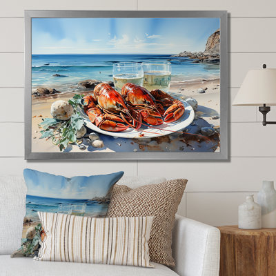 Assiette plate homard avec vue sur l'océan