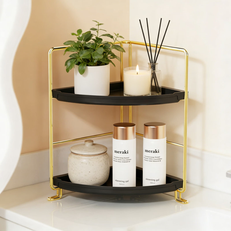 Tablette de rangement empilable à 2 niveaux pour la salle de bain, la cuisine et le meuble-lavabo, rangement en coin pour les cosmétiques, les épices et les articles essentiels