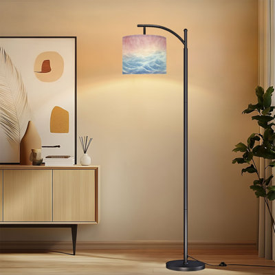 Lampe sur pied à arc avec abat-jour réglable Funky Beautiful Seaside Trendy Colorful Waves Fashion Rose Blue Sea Lampadaire