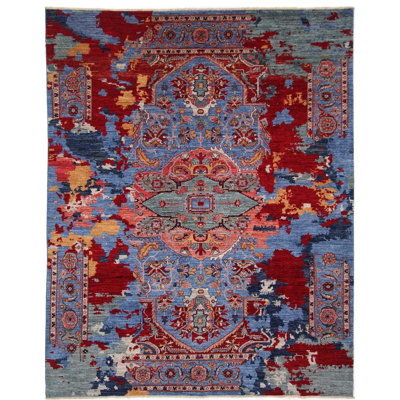 High-Quality Hand-Knotted Blue And Red Area Rug