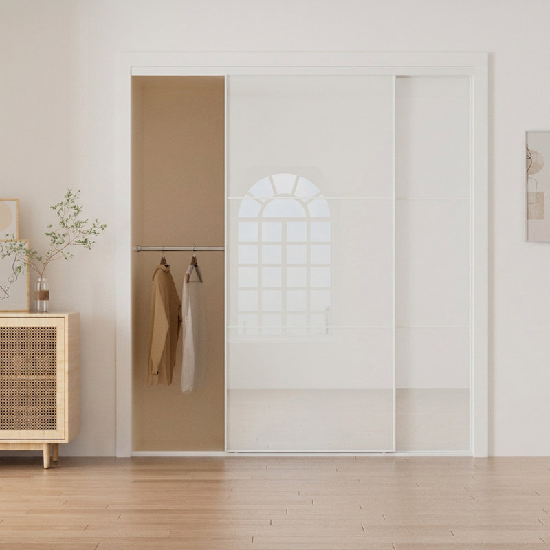 Porte coulissante à panneau en verre blanc avec cadre blanc, 60 po x 96 po, Blanc