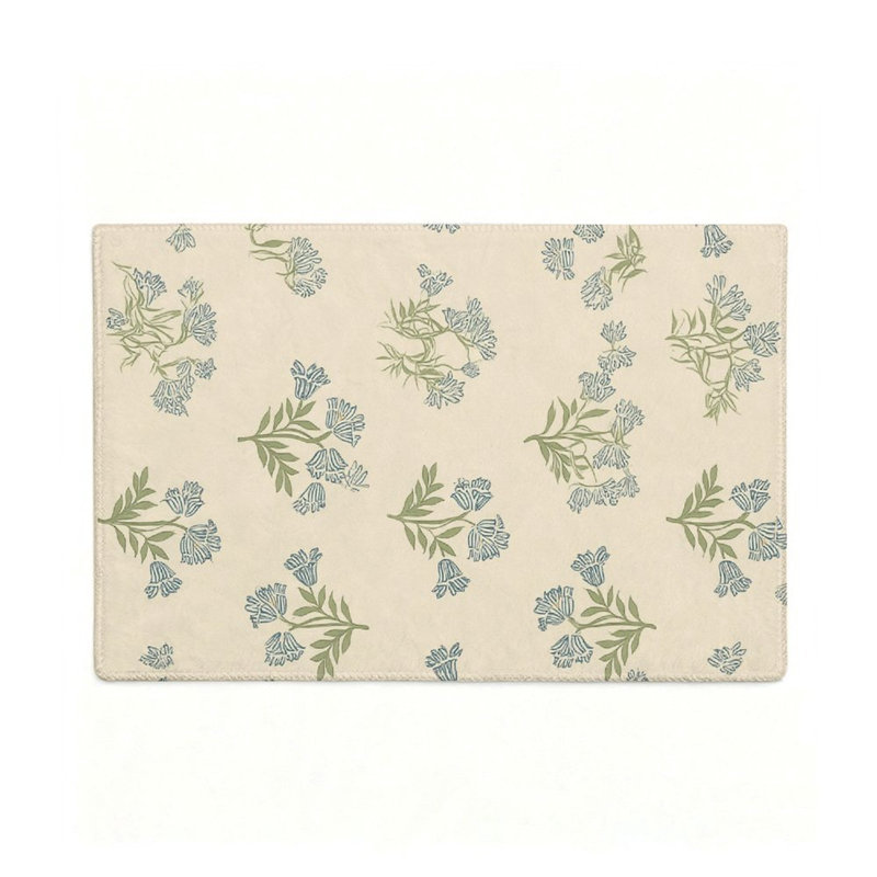 Tapis d'appoint vintage crème à motifs floraux bleus subtils 47 po x 31 po