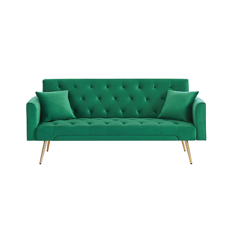 Teagin 70.07'' Velvet Sleeper Sofa, Green Velvet, No