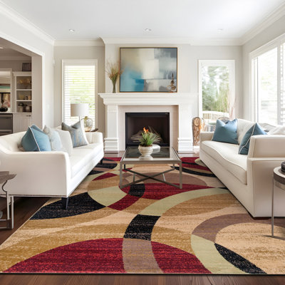 Tapis géométrique multicolore rouge / brun / noir Mehul pour tapis de salon, chambre à coucher, entrée ou salle à manger