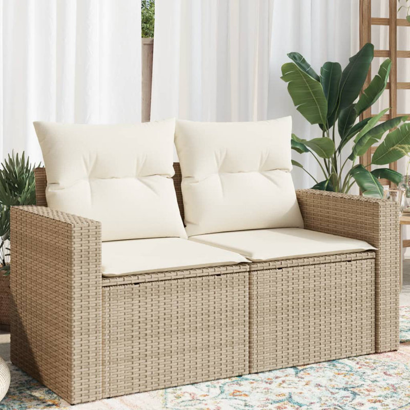  Canapé de jardin en PE rotin beige à deux places réglables