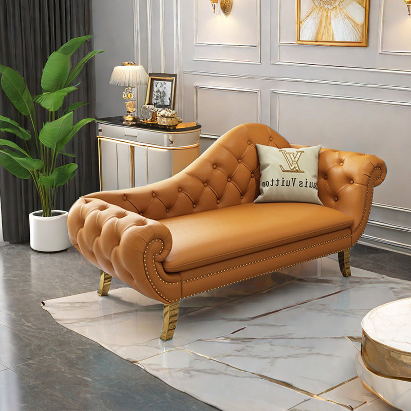 Chaise longue élégante avec pieds rembourrés en métal, Accoudoir à droite (vu de face), Orange