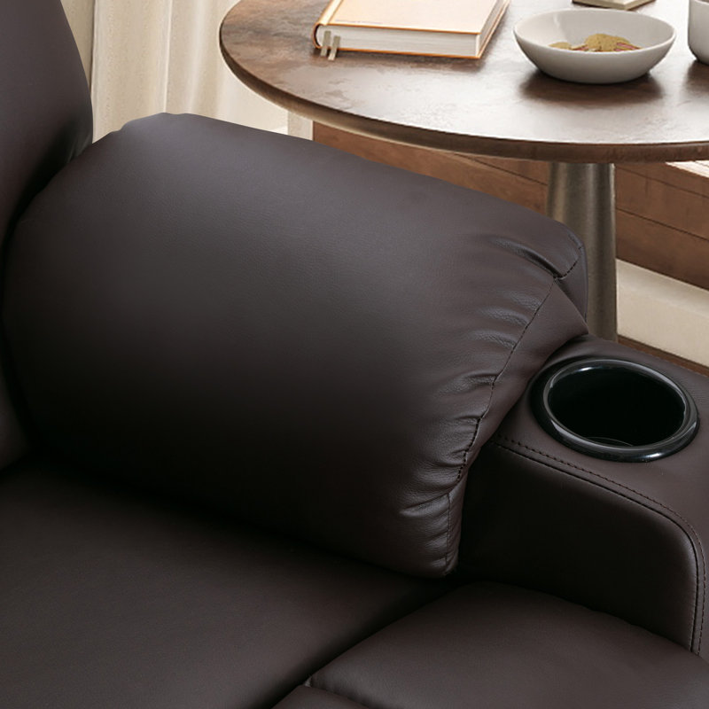 Fauteuil inclinable massant et chauffant en cuir surdimensionné de 37,8 po avec USB et 2 porte-gobelets Bucholz, Brown