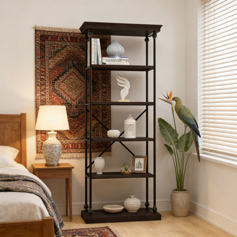 Metal Pipe Shelf With Fir Wood, Noir