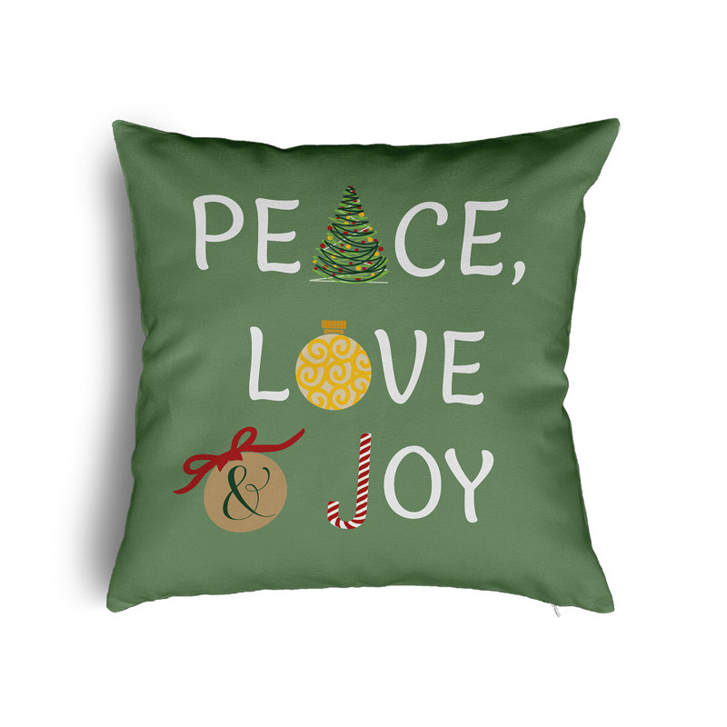 Peace Love Joy Accent Pillow with Insert, Green, 24" H x 24" W