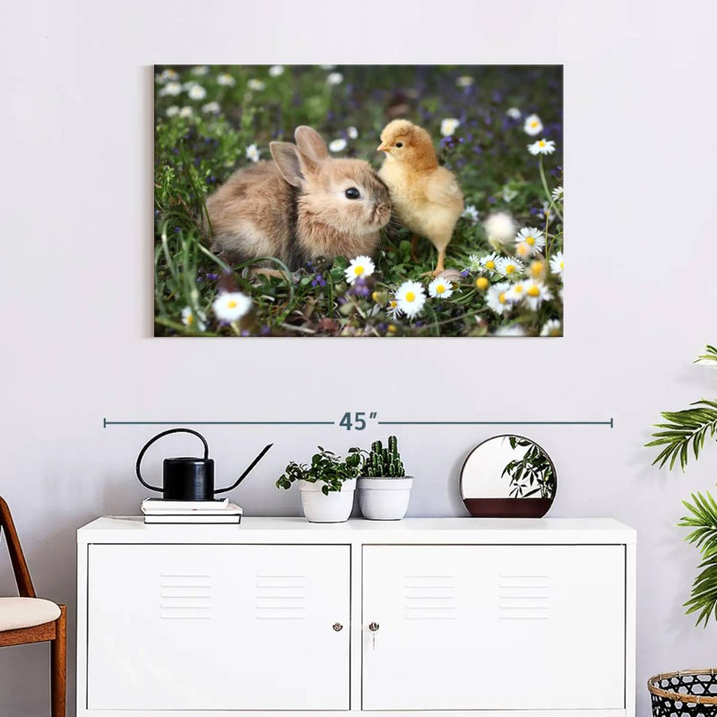 Cute Animals With Chamomile, 34" H x 51" W