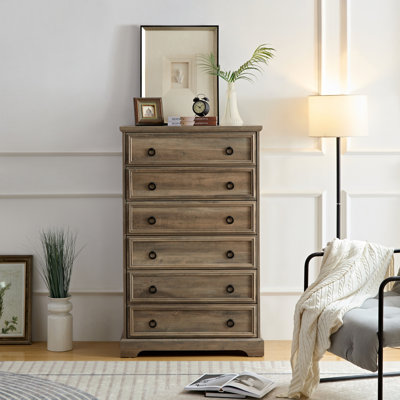Modern 6 Drawer Dresser, Dressers for Bedroom, Tall Chest of Drawers Closet Organizers & Storage Clothes - Easy Pull Handle, Textured Borders Living R