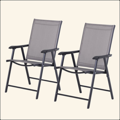 Ensemble de 2 chaises de patio pliantes, chaises de patio extérieures empilables avec accoudoirs pour la pelouse, le camping, la salle à manger, la plage, la structure en métal, sans assemblage