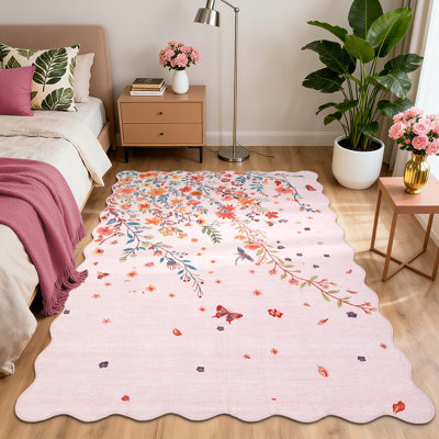 Tapis floraux pour la chambre à coucher du salon, tapis lavables antidérapants, tapis papillon résistant aux taches et aux poils courts, tapis de sol pliables pour la salle à manger, la chambre de bébé et la salle de jeux
