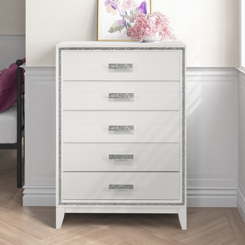 Commode 5 tiroirs Festus, Blanc