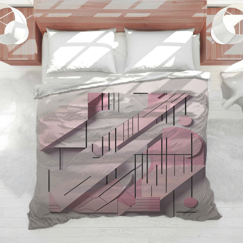 Pink Geometric Abstract Comforter, Twin