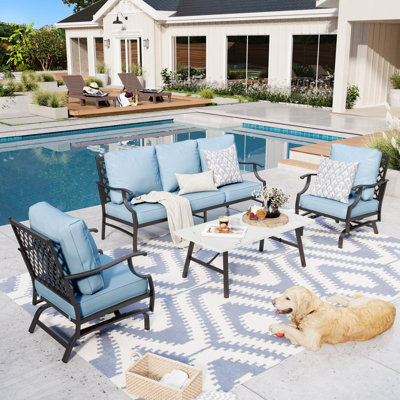 Tapasi 5-7 - Person Patio Conversation Set with Rocking Lounge Chairs & Optional Ottoman