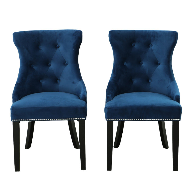 Elegant Blue 21" Wingback Dining Chair with Foam-Filled Comfort, Navy, Espresso