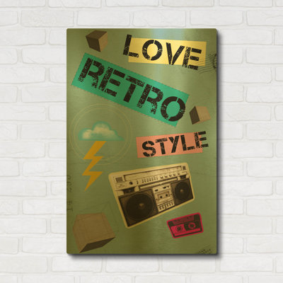 'Love Retro Style' By Elo Marc Gold Metal Wall Art, 24" x 36"