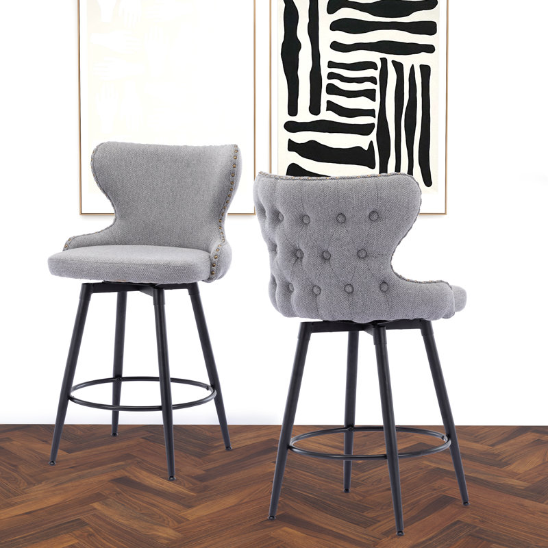 Tabouret de comptoir 25,6 po Gozdon, Toile de jute - gris