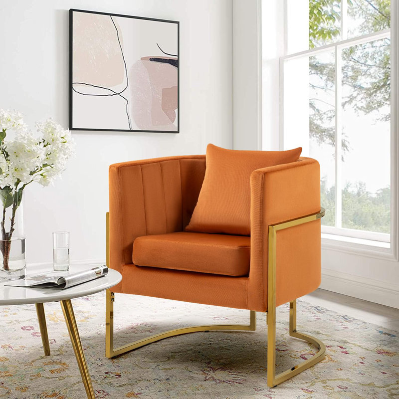 Fauteuil demi-tonneau en velours 28,25 po Marquet, Velours orange
