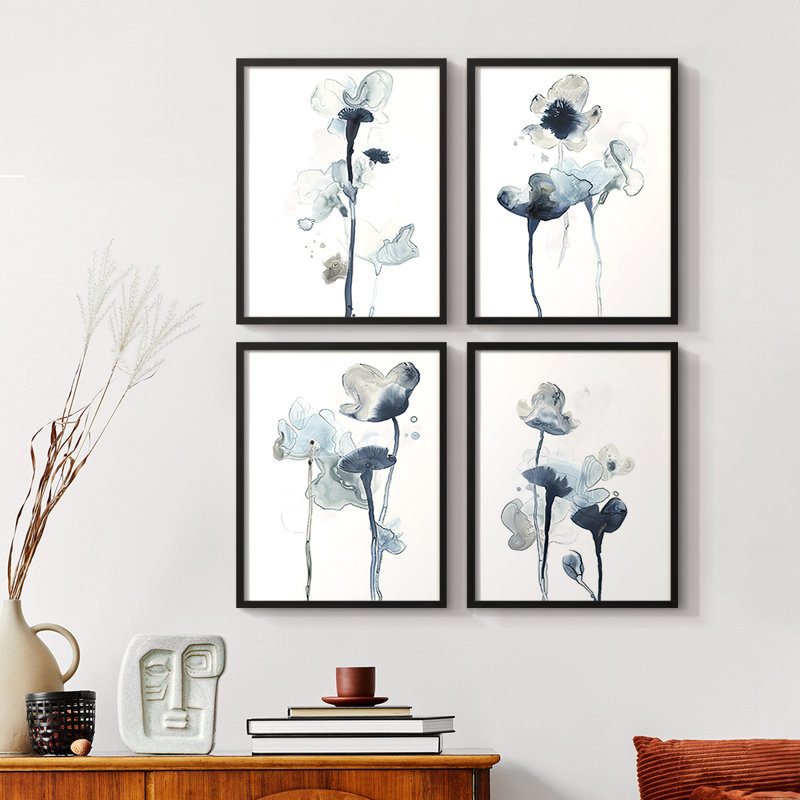 «UK CH Midnight Blossoms I», ensemble de 4 reproductions encadrées, Noir, H 28 po x l 22 po