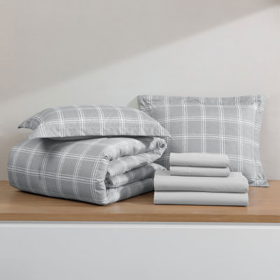 Swift Home Windowpane Plaid 7-Piece Reversible Microfiber Lightweight Bed-In-A-Bag Set