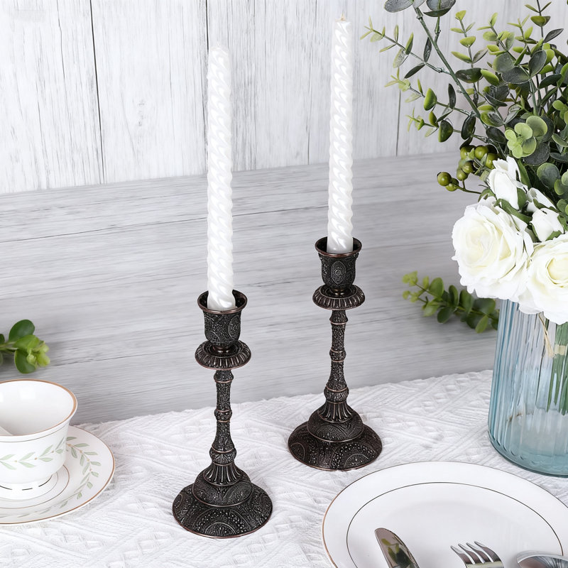 Vintage Taper Candle Holders Set Of 2, Elegant Floral Carved Candlestick Holders For Dining Table Centerpieces, Wedding, Home Decoration
