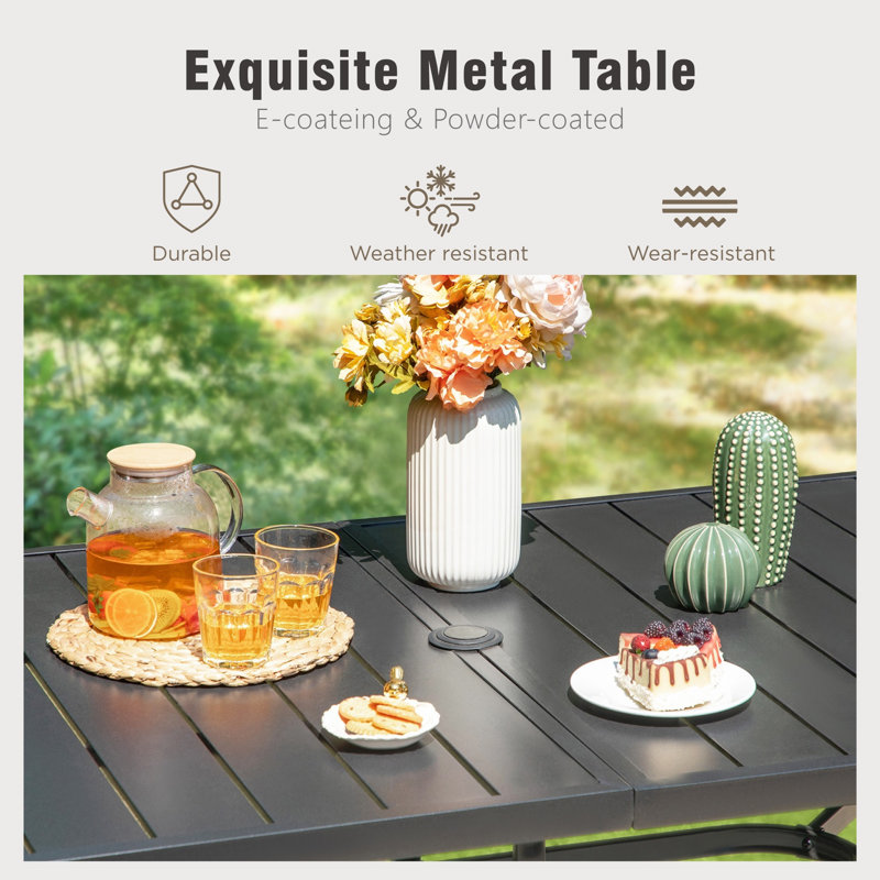 6 - Person Metal Patio Dining Set With Square Table, Cushions Included, Blue