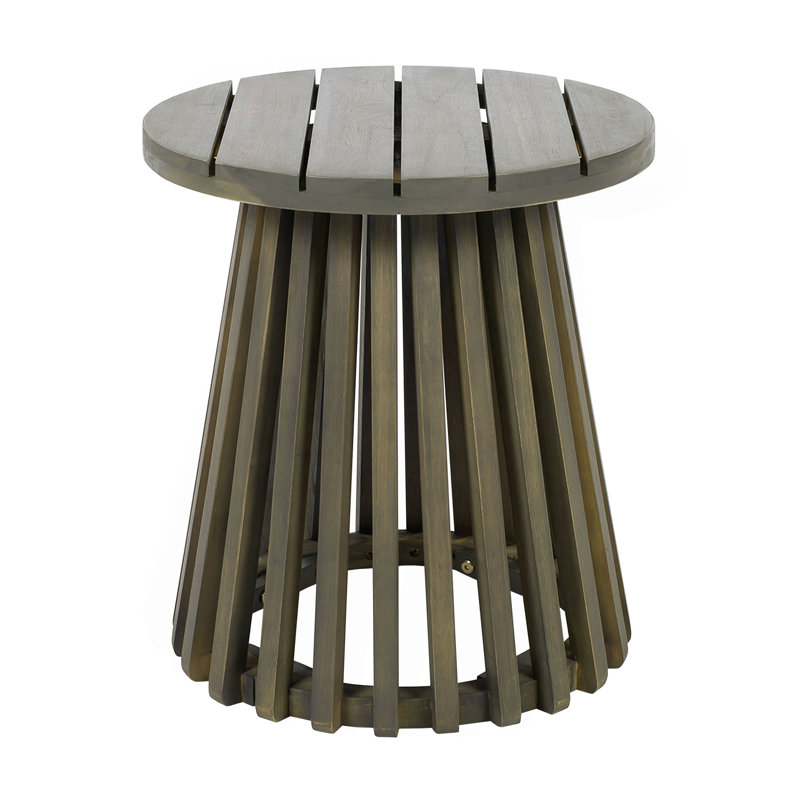 Outdoor Acacia Wood Patio Side Table, Round Coffee Table For Backyard, Lawn, Balcony, Gray