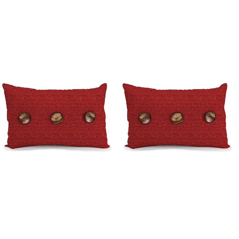 17" x 17" Sorvino Ash Solid Outdoor Throw Pillow with 3 Coconut Buttons (Set of 2), Dark Red