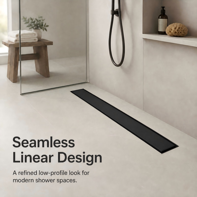 FlowCore 32" Matte Black linear grid drain, Matte Black