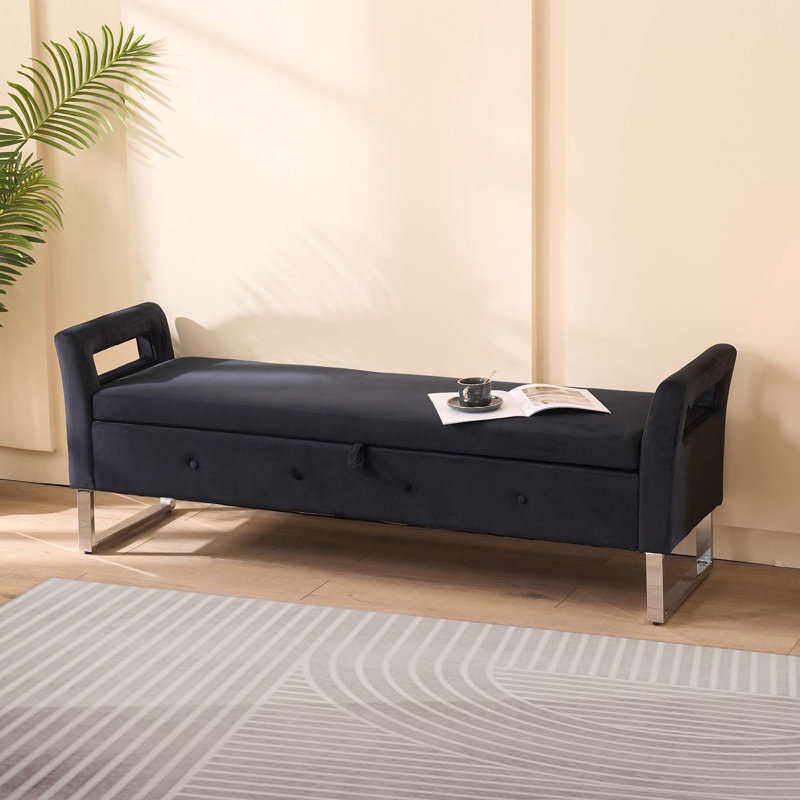 67.91"Wide Velvet Storage Soft Bench With Armrests  For Living Room, Entryway And Bedroom, Black
