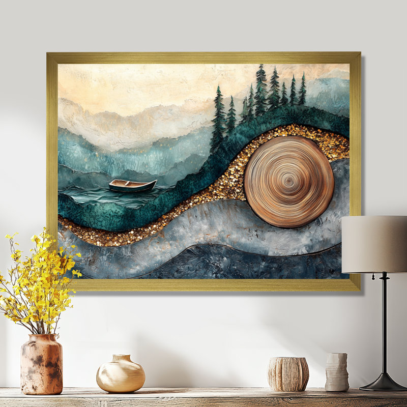 Émeraude et rivière de cristal dans la forêt III - forêt, art mural, H 30 po x l 40 po, Doré