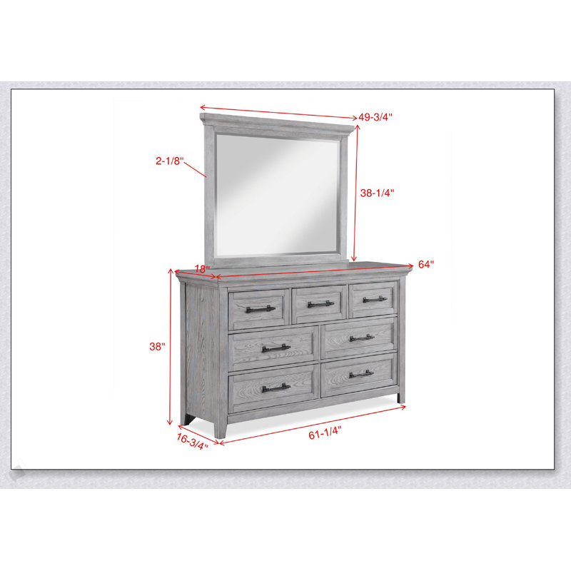 Commode contemporaine en bois gris clair avec sept tiroirs spacieux et poignées en métal pour les chambres à coucher modernes