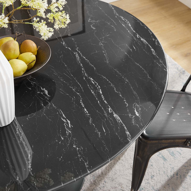 54" Round Black Marble Mid-century Modern Dining Table