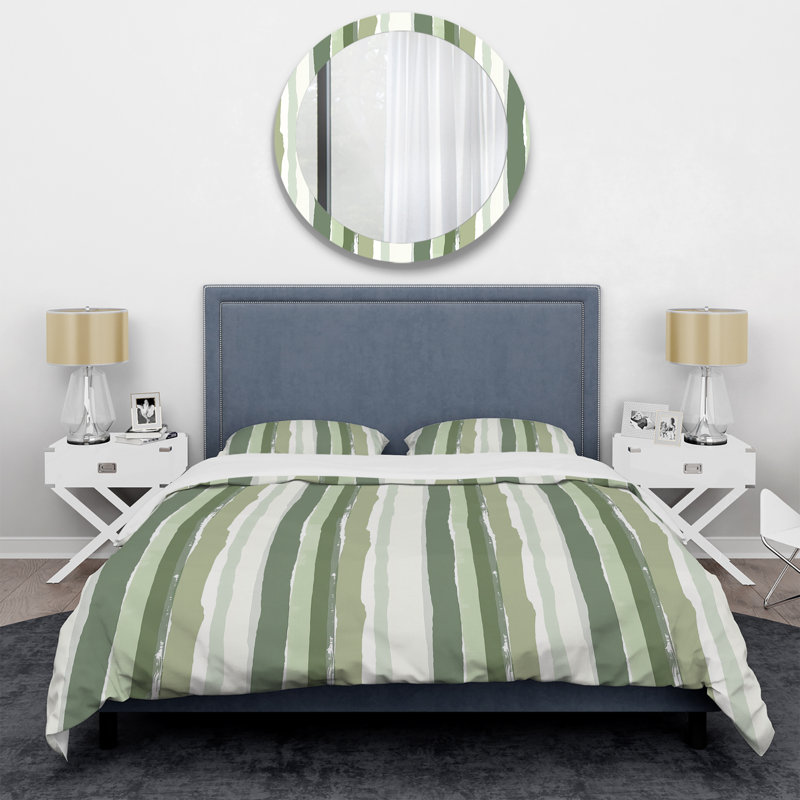 Green Stripes II - Ensemble de housse de couette à rayures, Housse de couette pour grand lit et 2 taies décor