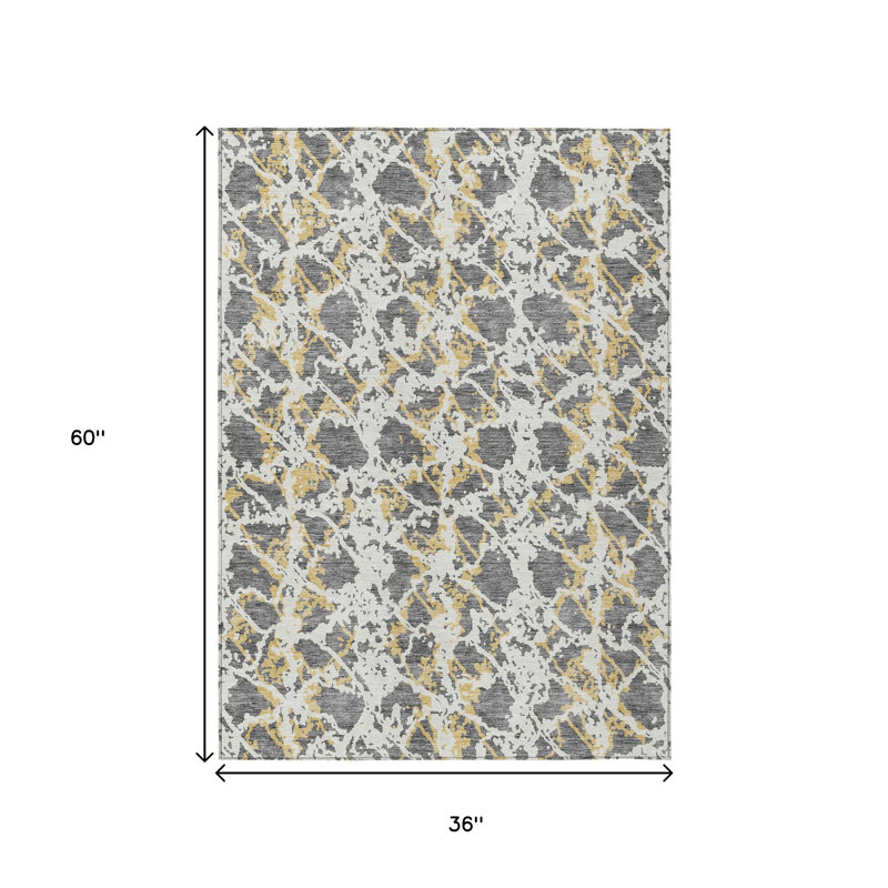 Tapis intérieur lavable abstrait gris et ivoire 3 pi x 5 pi