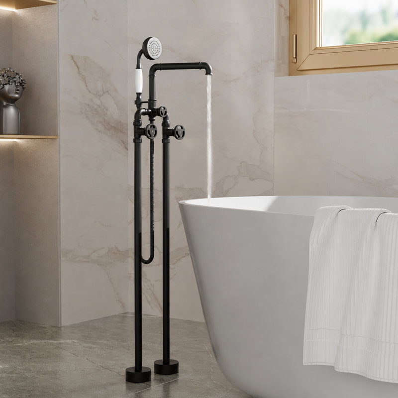 Robinet de baignoire sur pattes à trois poignées, Noir mat