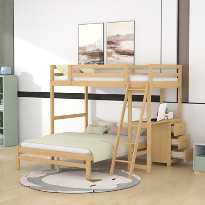 Twin Over Full Bunk Bed With Built-In Desk And Three Drawers -  Harriet Bee, B2EFC0CD36C148EC938FFC18F286568F