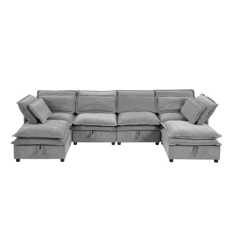 Brodrick 124.4" Sectional Modular Sofa, Gray Polyester